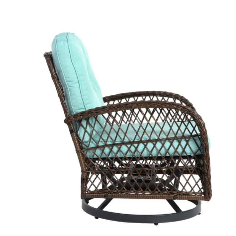 3 Pieces Outdoor Swivel Rocker Patio Chairs, 360 Degree Rocking Patio Conversation Set with Thickened Cushions and Glass Coffee Table for Backyard, Blue-海智集-Default-