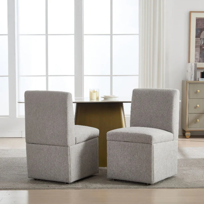 COOLMORE 360 Degree Swivel Upholstered Dining Chairs Set of 2 Swivel Dining Room Chairs Kitchen Chairs Casters & Storage Comfy Modern Rolling Chair for Living Room Fabric Armless Chair-海智集-Default-