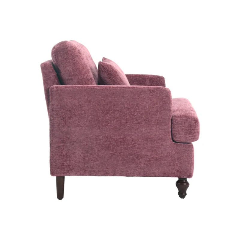 Mid Century Modern Wood Frame Armchair with Tufted Design and Studded Details in Wine Red Chenille Fabric-海智集-Default-
