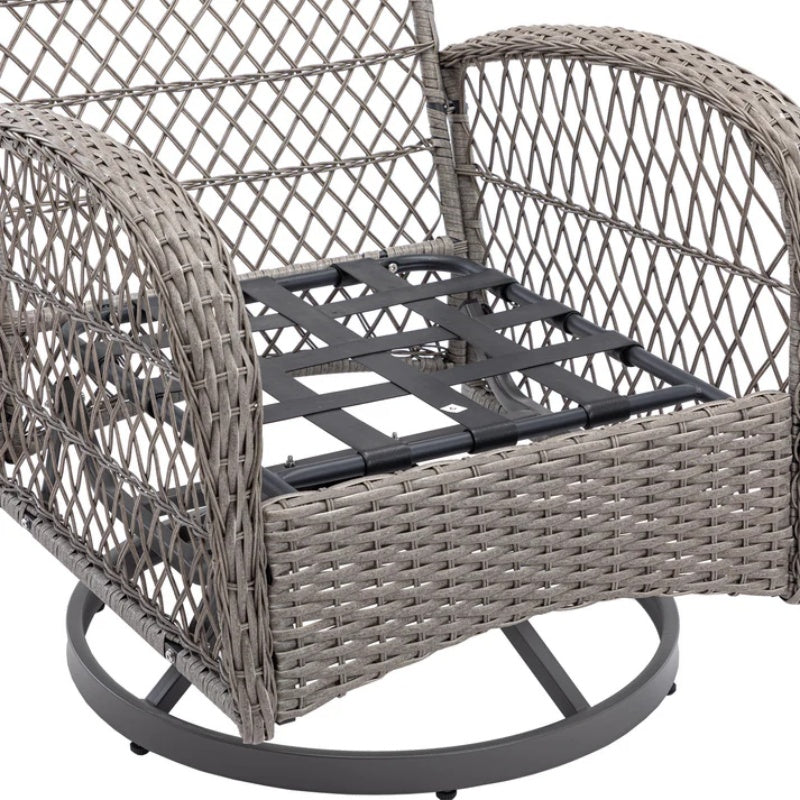 3 Pieces Outdoor Swivel Rocker Patio Chairs, 360 Degree Rocking Patio Conversation Set with Thickened Cushions and Glass Coffee Table for Backyard, Navy blue-海智集-Default-