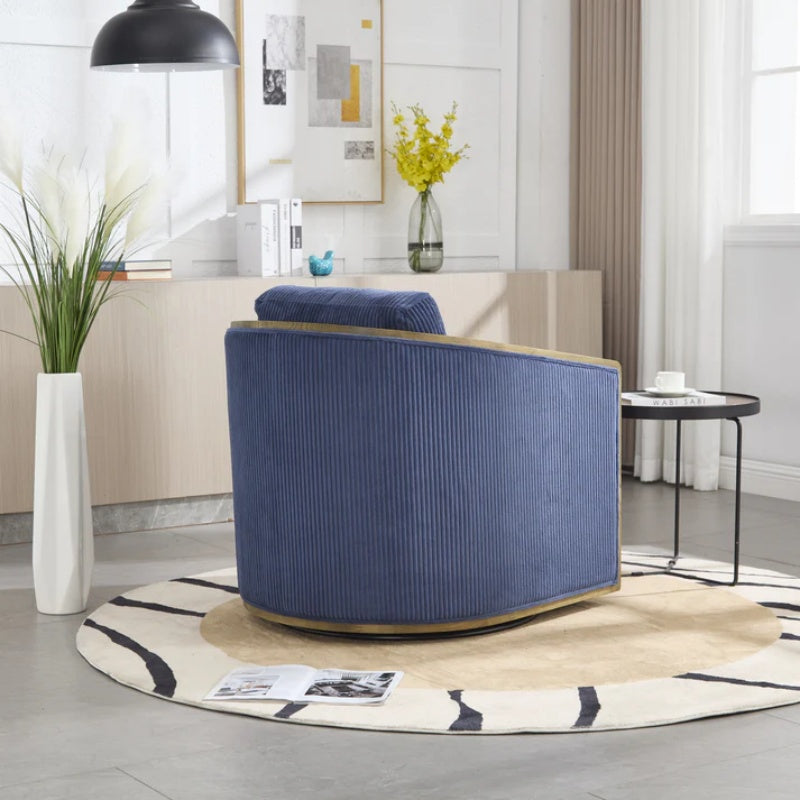 Navy Corduroy Swivel Barrel Chair, Comfortable Accent Sofa with 360 Degree Swivel for Living Room, Nursery, Office-海智集-Default-