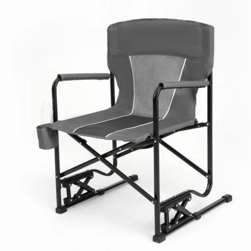 Outdoor Freestyle Rocker Camping Chair Portable Folding Rocking Chair with Solid, Durable Armrests, Drink Holder & Comfortable Backrest -Grey-海智集-Default-