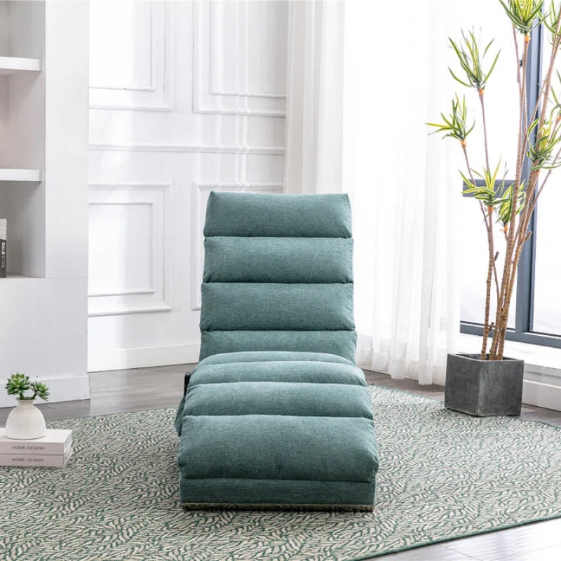 Ergonomic Electric Massage Chaise Lounge with Remote Control, Teal Linen Upholstery, 5 Modes for Relaxation-海智集-Default-
