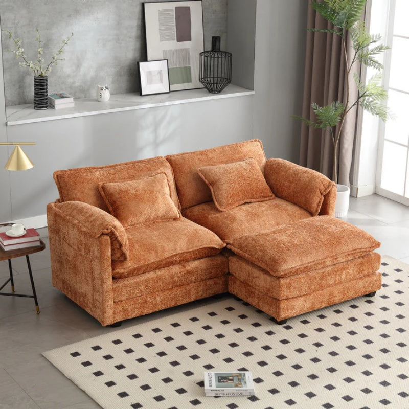 UNITED WE WIN Chenille fabric, removable armrests with side pockets, high density sponge filling, oversized double sofa with footstool-海智集-Default-