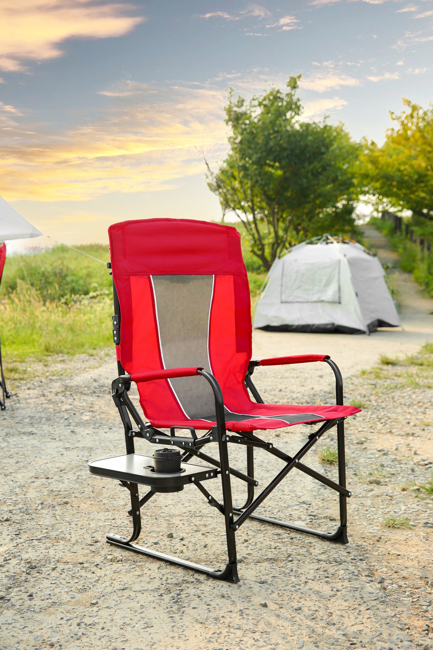 Camping Directors Chair, Heavy Duty,Oversized Portable Folding Chair with Side Table, Pocket for Beach, Fishing,Trip,Picnic,Lawn Red-海智集-Default-