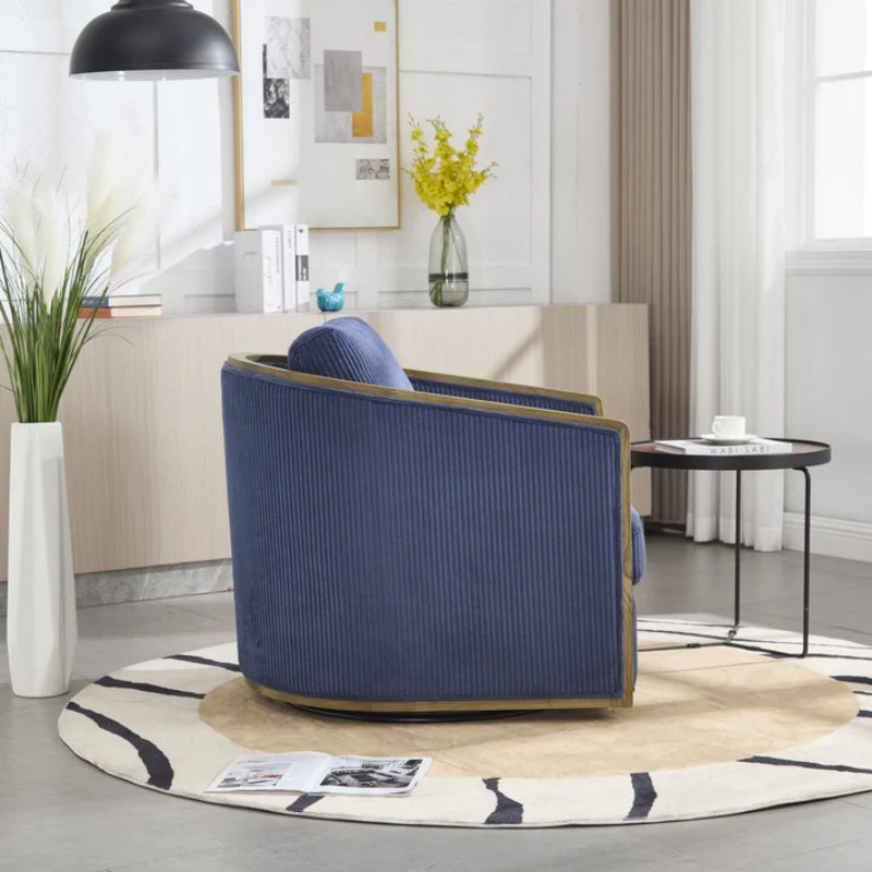 Navy Corduroy Swivel Barrel Chair, Comfortable Accent Sofa with 360 Degree Swivel for Living Room, Nursery, Office-海智集-Default-