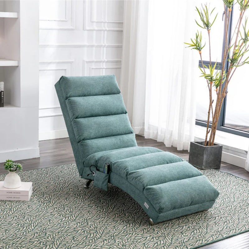 Ergonomic Electric Massage Chaise Lounge with Remote Control, Teal Linen Upholstery, 5 Modes for Relaxation-海智集-Default-