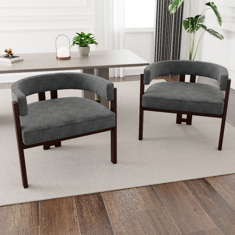 Modern Accent Chair Teddy Upholstered Armchair with Open Back 3 Legs Barrel Dining Chair Comfy Side Chair Set of 2 Gray-海智集-Default-