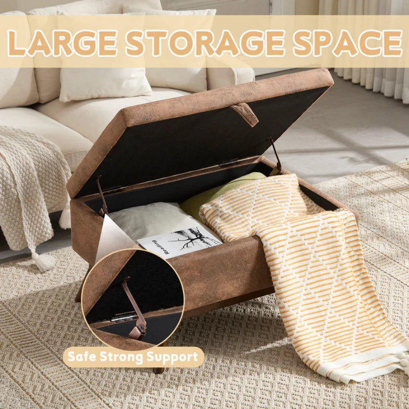 Mid-century modern square coffee table storage bench, assembled, suitable for living room, entryway and family room, used as a coffee table, stirrups, shoe bench-海智集-Default-