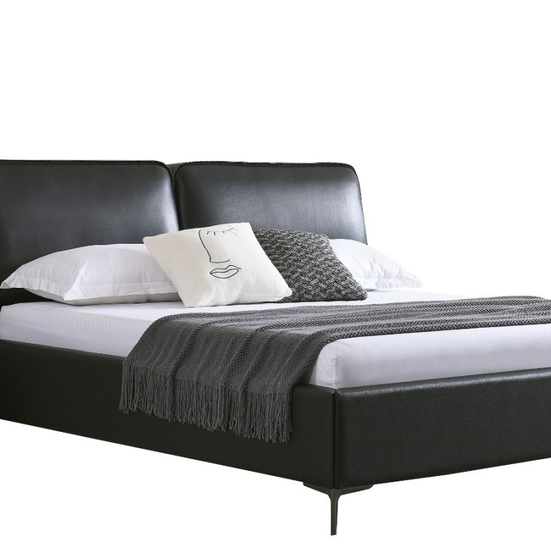 Jinxuan Series GINSON Genuine Leather Bed, simple Italian Light Luxury High-end Solid Wood Soft Package, Big Black Ox (including bed board, excluding bedside table)-海智集-