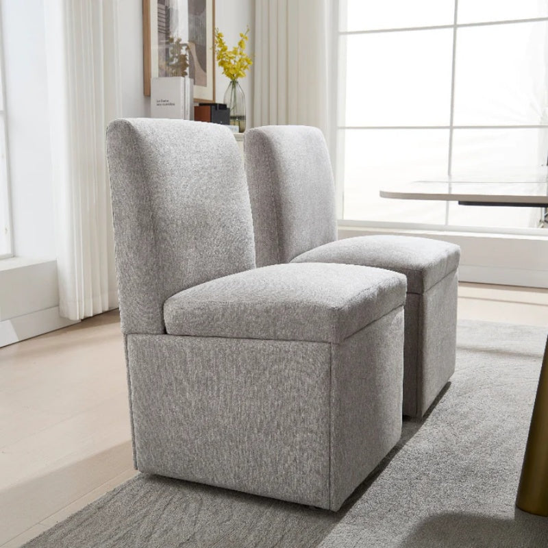 COOLMORE 360 Degree Swivel Upholstered Dining Chairs Set of 2 Swivel Dining Room Chairs Kitchen Chairs Casters & Storage Comfy Modern Rolling Chair for Living Room Fabric Armless Chair-海智集-Default-