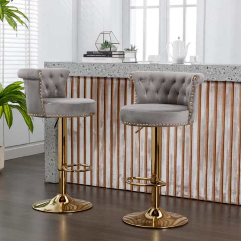 COOLMORE Swivel Bar Stools Set of 2 Adjustable Counter Height Chairs with Footrest for Kitchen, Dining Room 2PC/SET-海智集-Default-