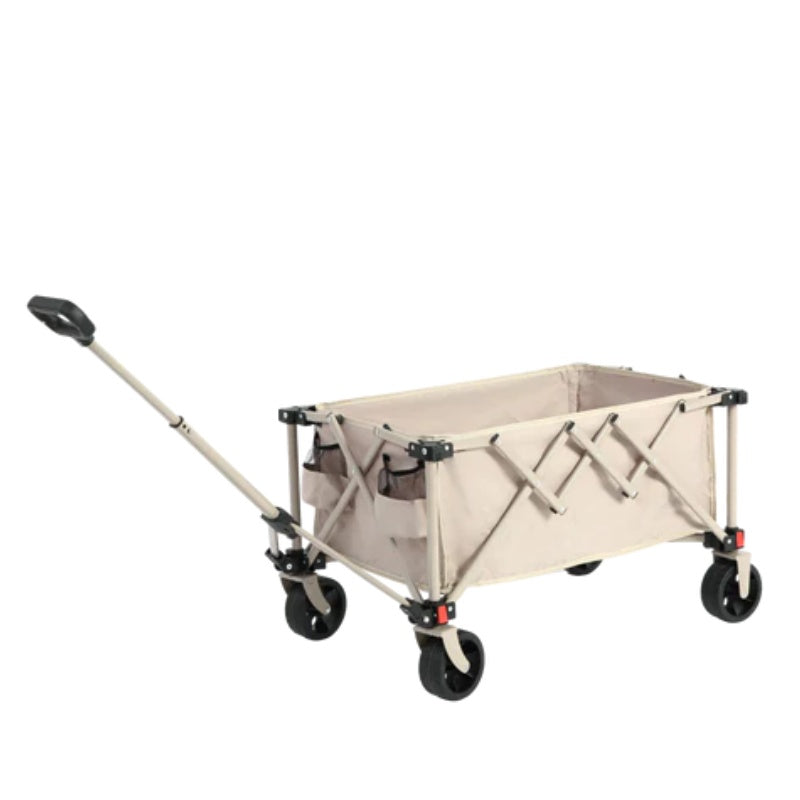 Folding Wagon Carts,Folding Wagon Cart with All Terrain Wheels,Heavy Duty Garden Carts with Adjustable Handle,Outdoor Utility Wagon for Camping Shopping Sports Fishing Beige-海智集-Default-