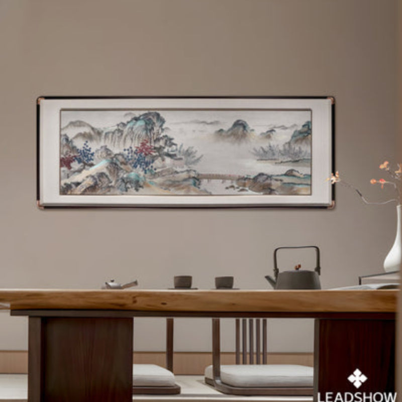New Chinese Style Wall Art - Hand-Painted Ink Landscape Canvas Painting with Wood Frame, Oriental Home Decor for Living Room & Bedroom-海智集-