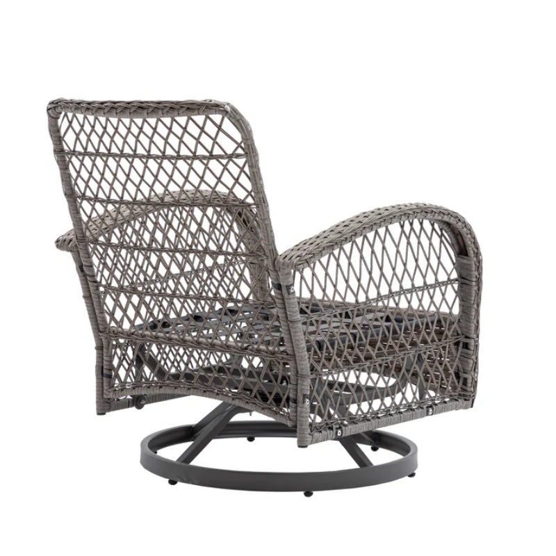 3 Pieces Outdoor Swivel Rocker Patio Chairs, 360 Degree Rocking Patio Conversation Set with Thickened Cushions and Glass Coffee Table for Backyard, Navy blue-海智集-Default-