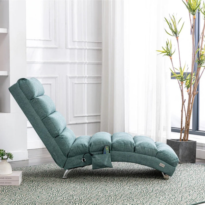 Ergonomic Electric Massage Chaise Lounge with Remote Control, Teal Linen Upholstery, 5 Modes for Relaxation-海智集-Default-
