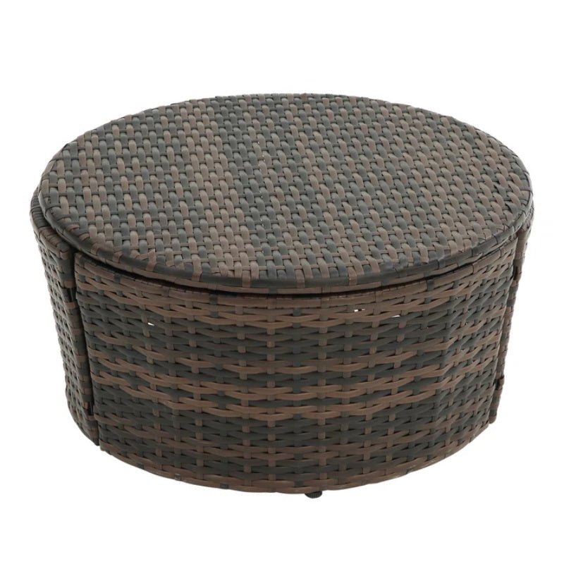 Hot Sale KD Rattan Round Lounge With Canopy Bali Canopy Bed Outdoor, Wicker Outdoor Sofa Bed with lift coffee table-海智集-Default-