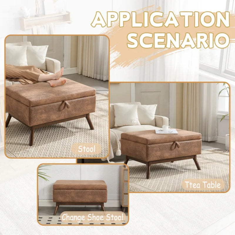 Mid-century modern square coffee table storage bench, assembled, suitable for living room, entryway and family room, used as a coffee table, stirrups, shoe bench-海智集-Default-
