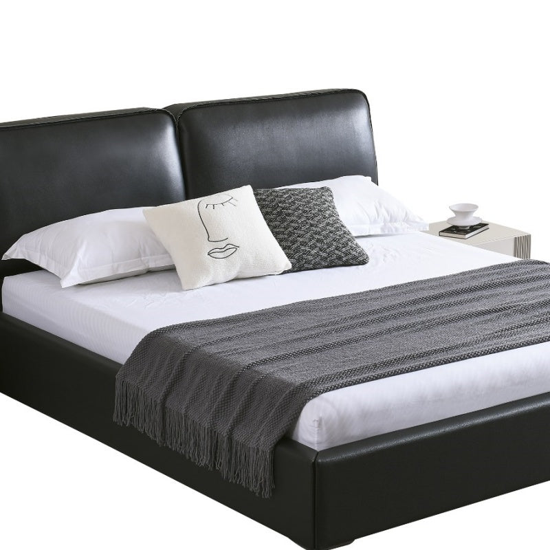 Jinxuan Series GINSON Genuine Leather Bed, simple Italian Light Luxury High-end Solid Wood Soft Package, Big Black Ox (including bed board, excluding bedside table)-海智集-