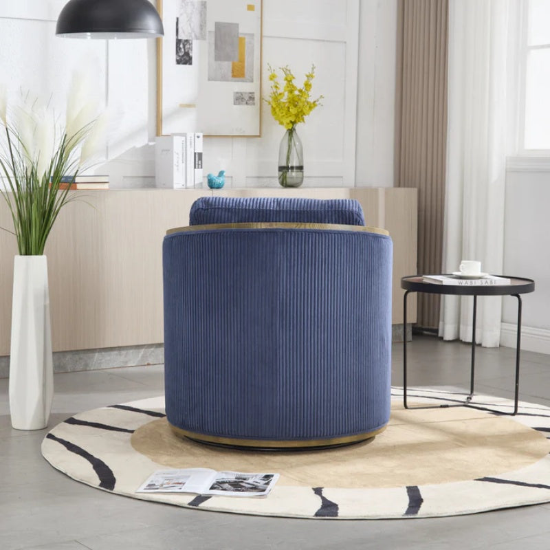 Navy Corduroy Swivel Barrel Chair, Comfortable Accent Sofa with 360 Degree Swivel for Living Room, Nursery, Office-海智集-Default-