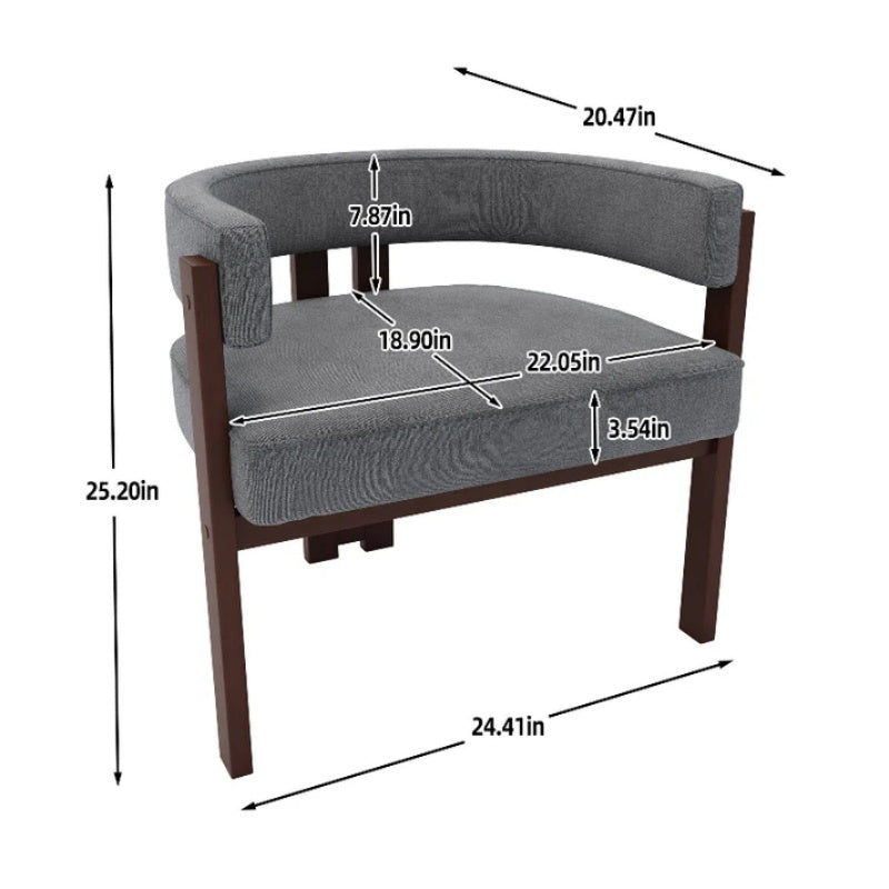 Modern Accent Chair Teddy Upholstered Armchair with Open Back 3 Legs Barrel Dining Chair Comfy Side Chair Set of 2 Gray-海智集-Default-