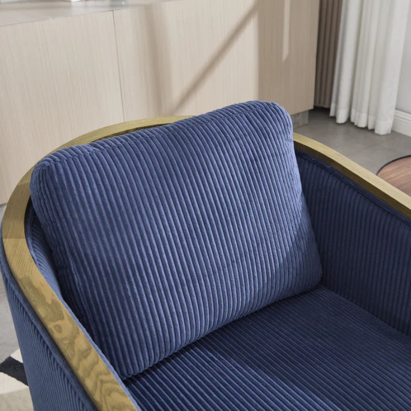 Navy Corduroy Swivel Barrel Chair, Comfortable Accent Sofa with 360 Degree Swivel for Living Room, Nursery, Office-海智集-Default-