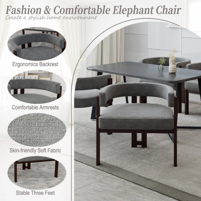 Modern Accent Chair Teddy Upholstered Armchair with Open Back 3 Legs Barrel Dining Chair Comfy Side Chair Set of 2 Gray-海智集-Default-