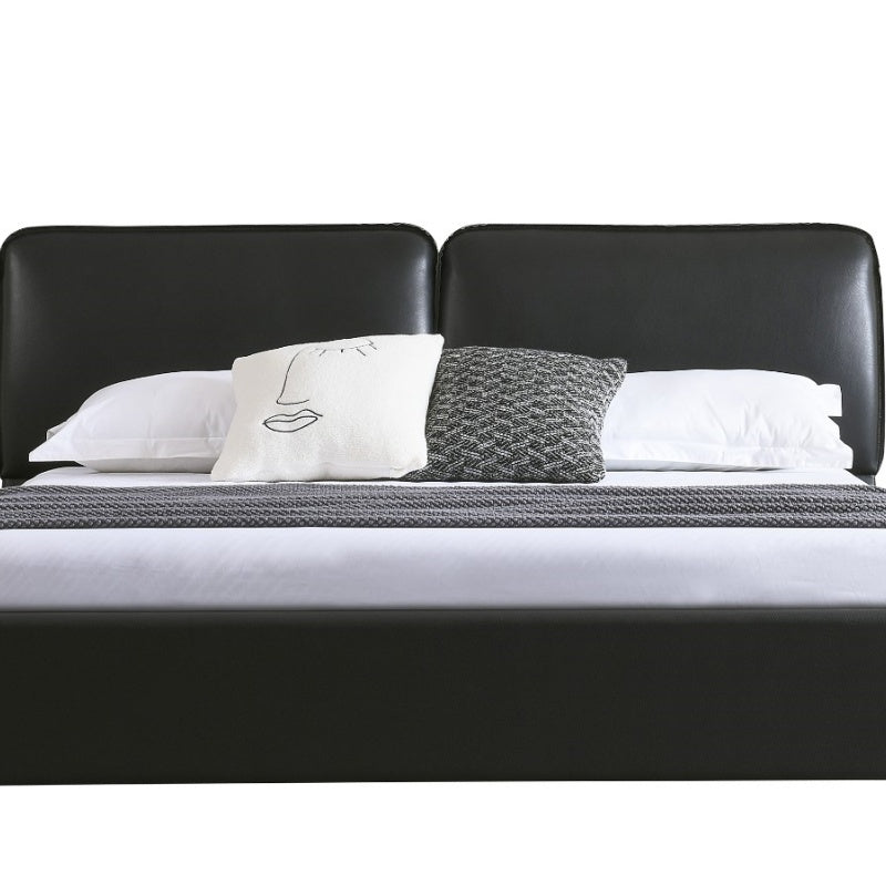 Jinxuan Series GINSON Genuine Leather Bed, simple Italian Light Luxury High-end Solid Wood Soft Package, Big Black Ox (including bed board, excluding bedside table)-海智集-