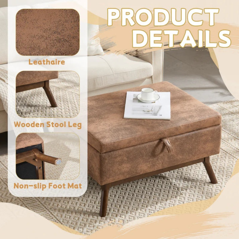 Mid-century modern square coffee table storage bench, assembled, suitable for living room, entryway and family room, used as a coffee table, stirrups, shoe bench-海智集-Default-