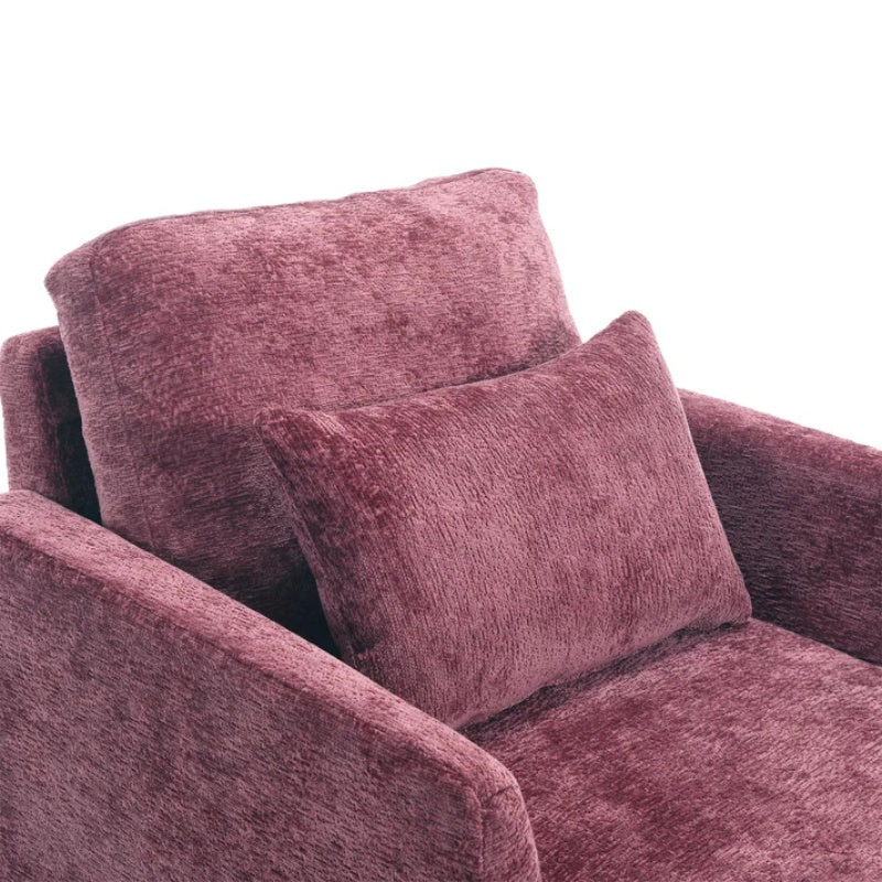 Mid Century Modern Wood Frame Armchair with Tufted Design and Studded Details in Wine Red Chenille Fabric-海智集-Default-