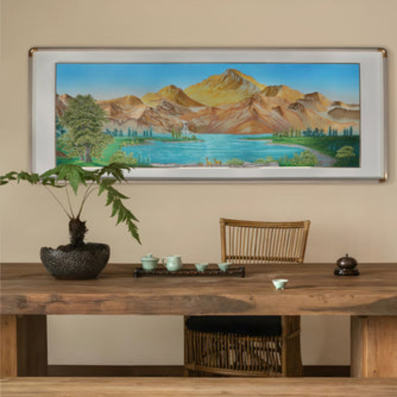 New Chinese Style Wall Art - Hand-Painted Ink Landscape Canvas Painting with Wood Frame, Oriental Home Decor for Living Room & Bedroom-海智集-