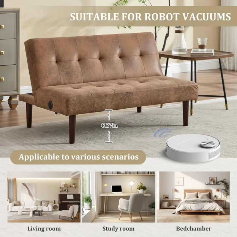 Foldable Fashion Sofa Bed High End Flannel Fabric Back Adjustable Sofa Recliner Futon, Modern Fashion Sofa with Charging Port, Suitable for Living Room Bedroom Office (Coffee color)-海智集-Default-