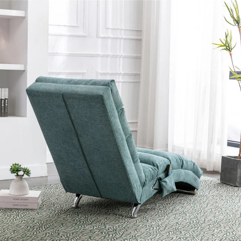 Ergonomic Electric Massage Chaise Lounge with Remote Control, Teal Linen Upholstery, 5 Modes for Relaxation-海智集-Default-