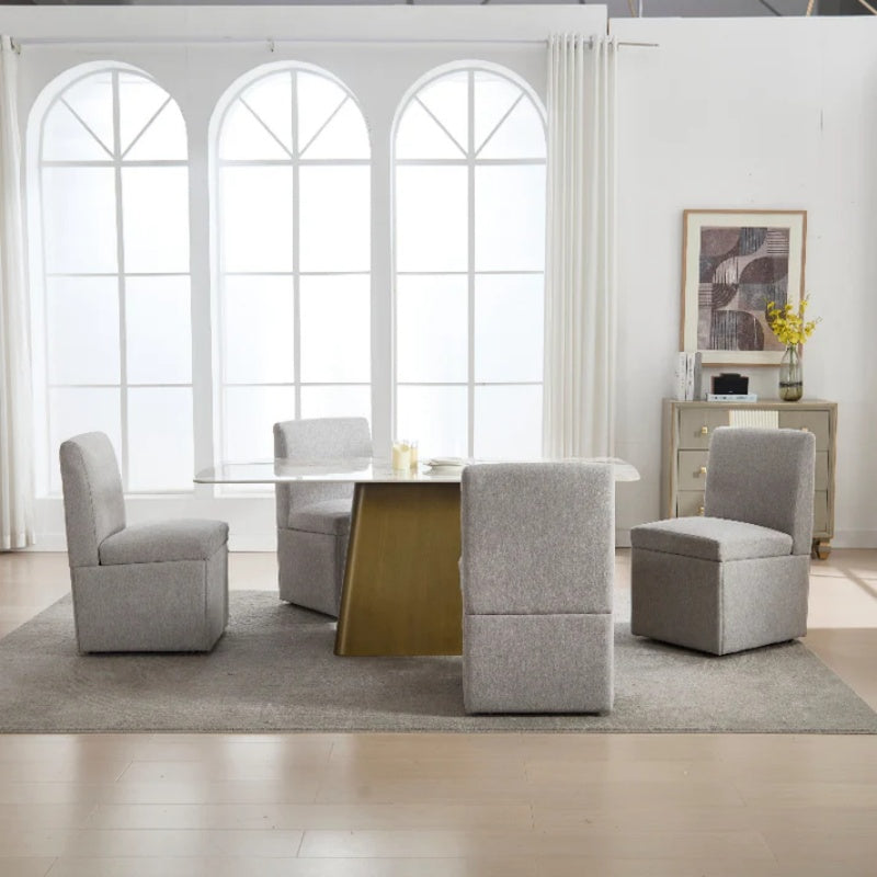 COOLMORE 360 Degree Swivel Upholstered Dining Chairs Set of 2 Swivel Dining Room Chairs Kitchen Chairs Casters & Storage Comfy Modern Rolling Chair for Living Room Fabric Armless Chair-海智集-Default-