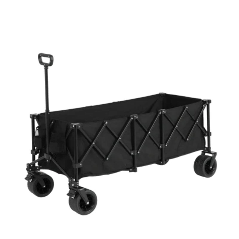 Foldable Extended Wagon with 220lbs Weight Capacity, Heavy Duty 300L Folding Utility Garden Cart with Big All-Terrain Beach Wheels & Drink Holders. Black-海智集-Default-