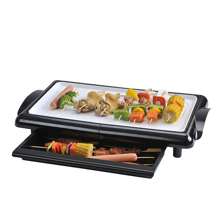 Multifunction Portable Indoor Table Top Bbq Electric Smokeless Barbecue Grill Commercial Electric Griddle Pan Black 120V-海智集-