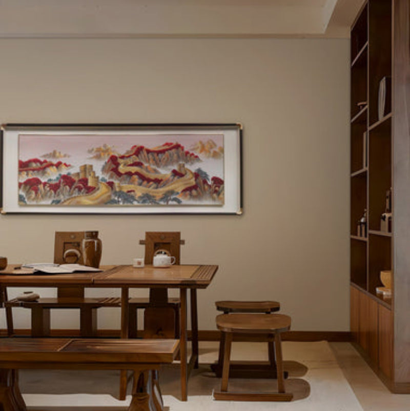 New Chinese Style Wall Art - Hand-Painted Ink Landscape Canvas Painting with Wood Frame, Oriental Home Decor for Living Room & Bedroom-海智集-
