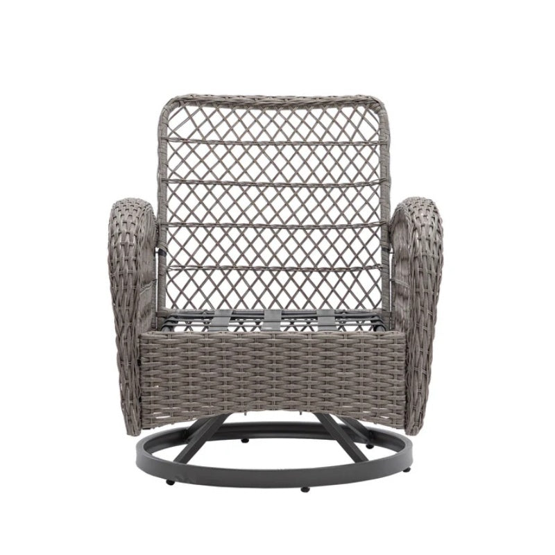 3 Pieces Outdoor Swivel Rocker Patio Chairs, 360 Degree Rocking Patio Conversation Set with Thickened Cushions and Glass Coffee Table for Backyard, Navy blue-海智集-Default-