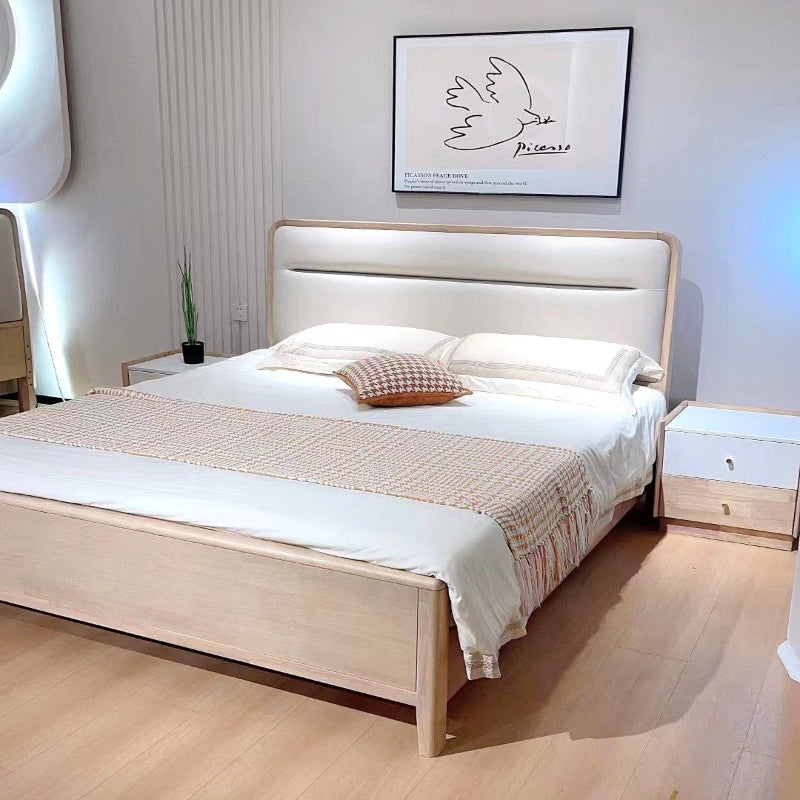 Yi Ran Ju Series Rubber Wood Log Style Cream Style Minimalist Style Soft-backed Solid Wood Bed 1810 (Including Oak Bed Board)-海智集-