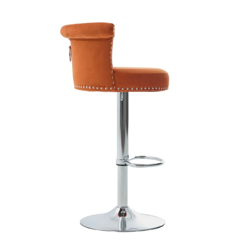 COOLMORE Velvet Bar Stool Set of 2, Adjustable Swivel Bar Stools with Silver Plated Metal Leg, Chrome Nailhead, Counter Height Chair for Kitchen,Dining Room-海智集-Default-