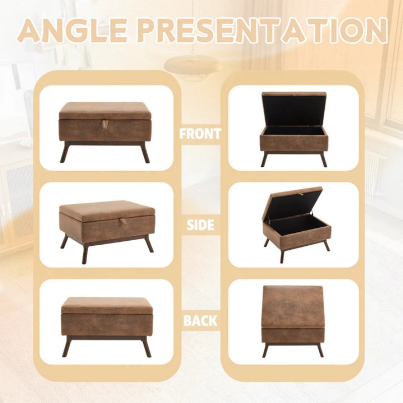 Mid-century modern square coffee table storage bench, assembled, suitable for living room, entryway and family room, used as a coffee table, stirrups, shoe bench-海智集-Default-