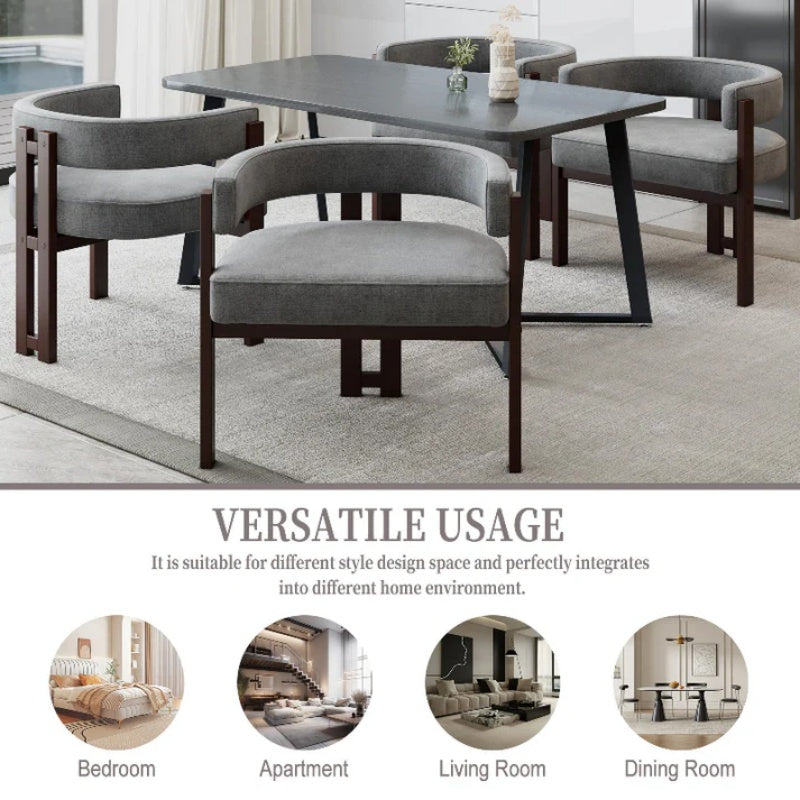 Modern Accent Chair Teddy Upholstered Armchair with Open Back 3 Legs Barrel Dining Chair Comfy Side Chair Set of 2 Gray-海智集-Default-