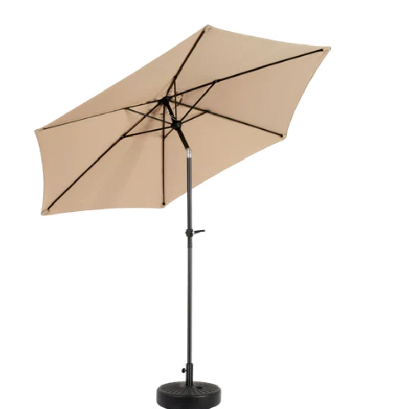 9FT Outdoor Patio Umbrella Outdoor Table Umbrella with Push Button Tilt and Crank, Market Umbrella 6 Sturdy Ribs , Deck, Backyard, Pool (Base Not Included) - ( khaki )-海智集-Default-