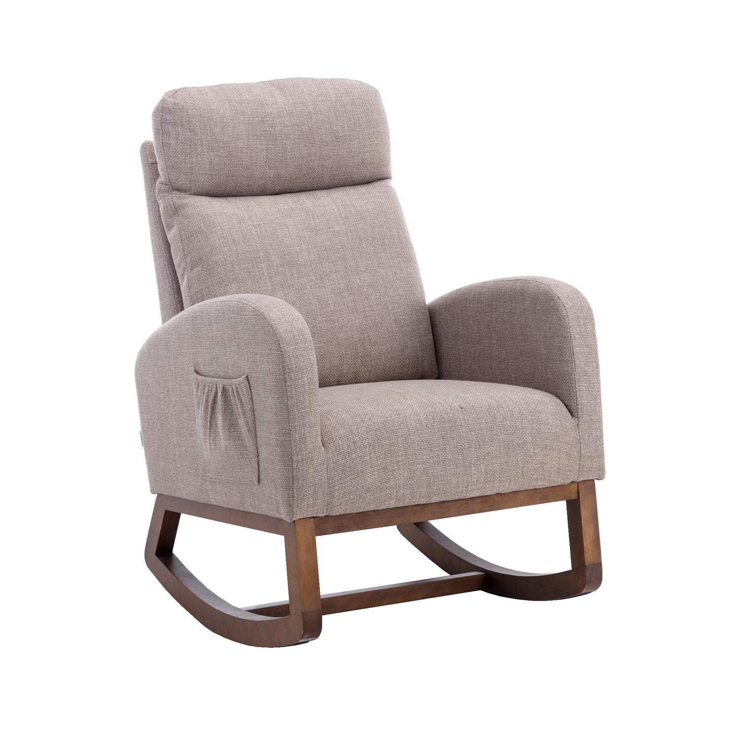Rocking Chair, Modern Glider Chair, Recliner Armchair with Wood Legs and Side Pocket, Nursery Rocking Accent Chair with High Back for Living Room Bedroom (Grey linen)-海智集-Default-