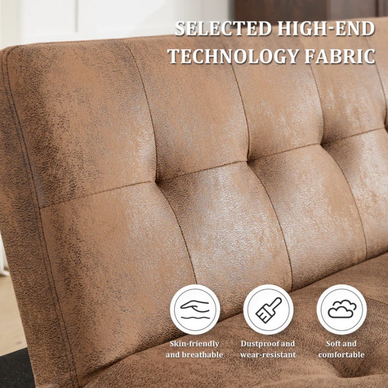 Foldable Fashion Sofa Bed High End Flannel Fabric Back Adjustable Sofa Recliner Futon, Modern Fashion Sofa with Charging Port, Suitable for Living Room Bedroom Office (Coffee color)-海智集-Default-