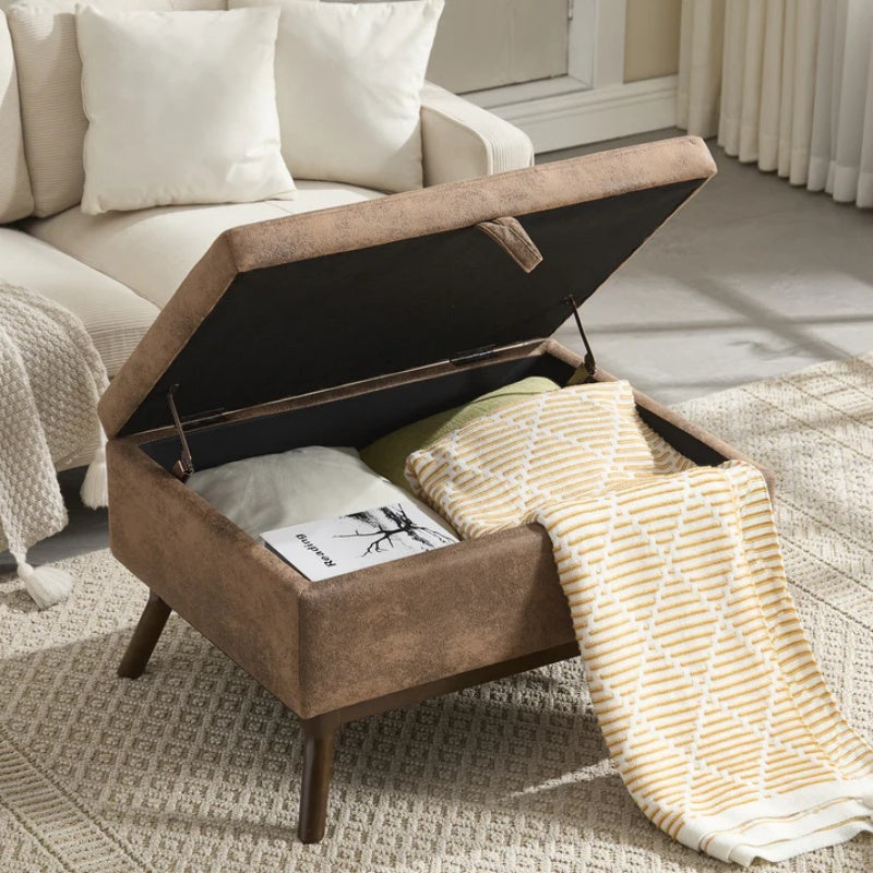 Mid-century modern square coffee table storage bench, assembled, suitable for living room, entryway and family room, used as a coffee table, stirrups, shoe bench-海智集-Default-