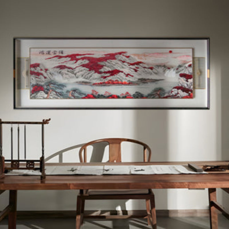 New Chinese Style Wall Art - Hand-Painted Ink Landscape Canvas Painting with Wood Frame, Oriental Home Decor for Living Room & Bedroom-海智集-