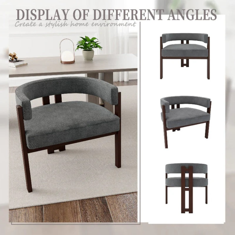 Modern Accent Chair Teddy Upholstered Armchair with Open Back 3 Legs Barrel Dining Chair Comfy Side Chair Set of 2 Gray-海智集-Default-