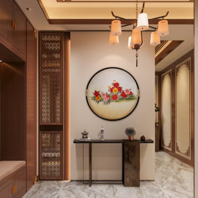 New Chinese Style 3D Relief Wall Art - Handcrafted Textured Painting with Wood Frame, Oriental Home Decor for Living Room & Office-海智集-