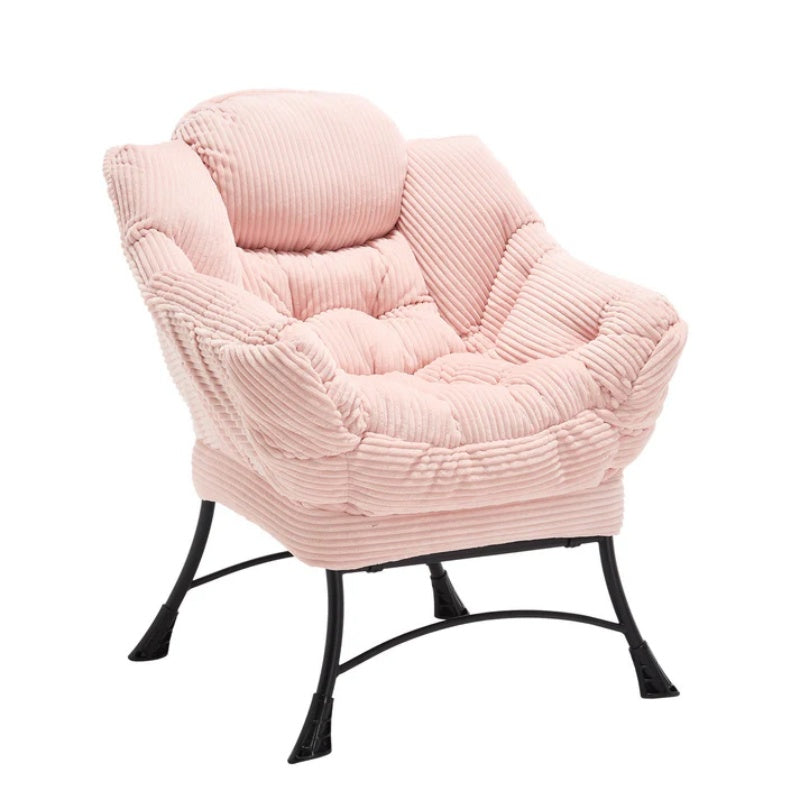 Lazy Chair with Ottoman, Modern Lounge Accent Chair with Armrests and a Side Pocket, Leisure Upholstered Sofa Chair Reading Chair with Footrest for Small Space, Corner Chair-Pink-海智集-Default-